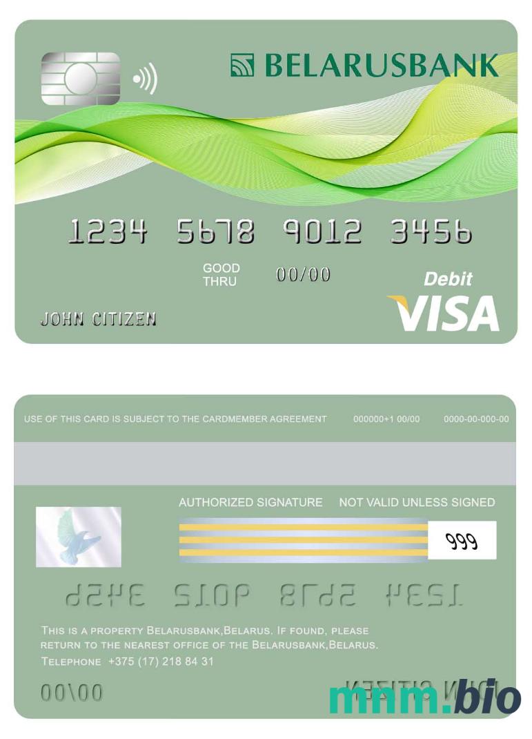 Belarus Belarusbank przykład karty visa w formacie PSD